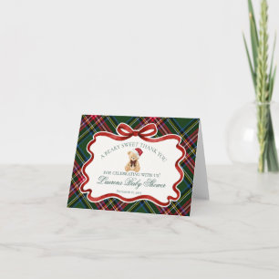 Tartan Plaid Christmas Bear Baby Thank You Card 