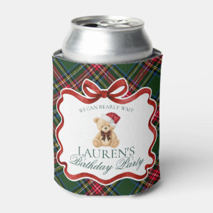 Tartan Plaid Christmas Bear Birthday Party Favor Can Cooler