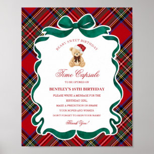 Tartan Plaid Christmas Bear Birthday Time Capsule Poster