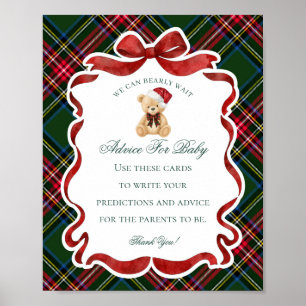 Tartan Plaid Christmas Bear Shower Advice for Baby Poster