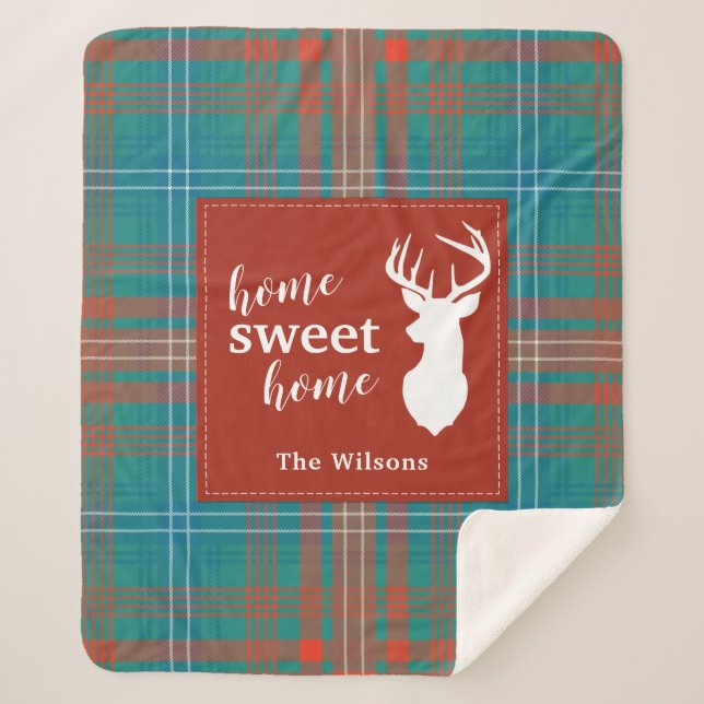 Tartan Plaid Christmas Clan Wilson Personalised Sherpa Blanket (Front)