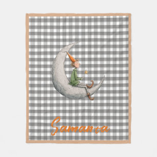 Tartan plaid christmas elf grey white name fleece blanket