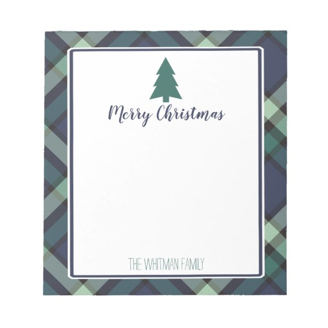 Tartan Plaid Christmas, Navy and Green Holiday Notepad (Front)