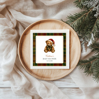 Tartan Plaid Christmas Teddy Bear Baby Shower Napkin