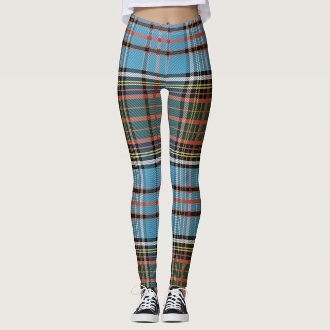 Tartan Plaid Clan Anderson Brown Teal Pattern Leggings (Front)
