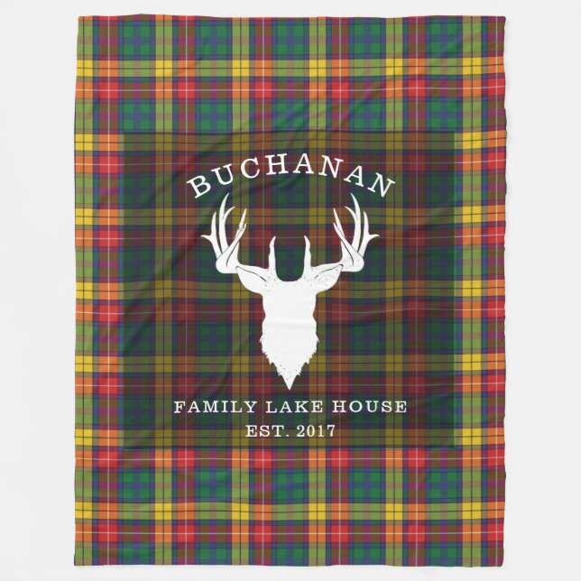 Tartan Plaid Clan Buchanan Family Name Lake House Fleece Blanket (Front)