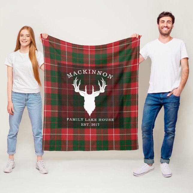 Tartan Plaid Clan MacKinnon Family Lake House Fleece Blanket (In Situ)