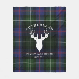 Tartan Plaid Clan Sutherland Family Lake House Fleece Blanket