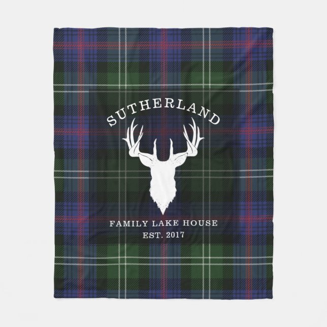 Tartan Plaid Clan Sutherland Family Lake House Fleece Blanket (Front)