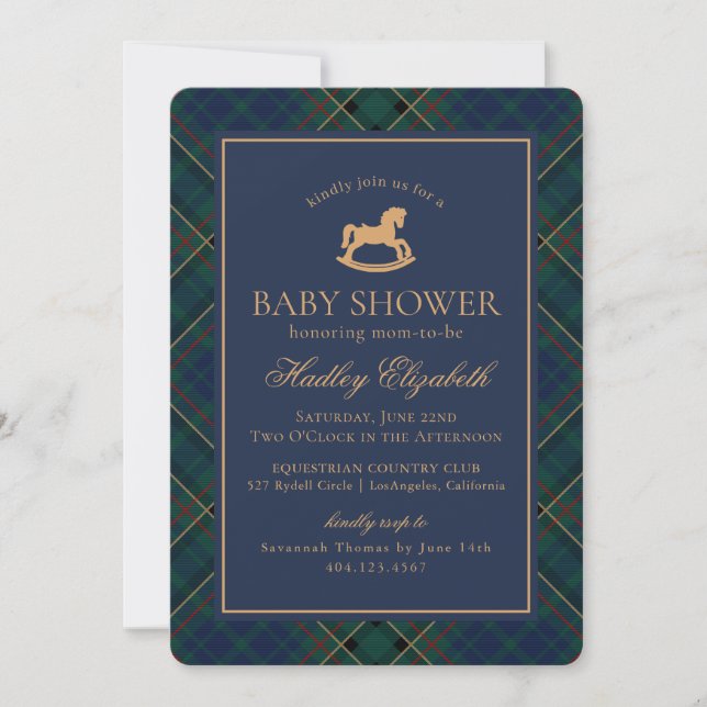 Tartan Plaid Classic Rocking Horse Baby Shower Invitation (Front)