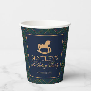 Tartan Plaid Classic Rocking Horse Birthday Paper Cups