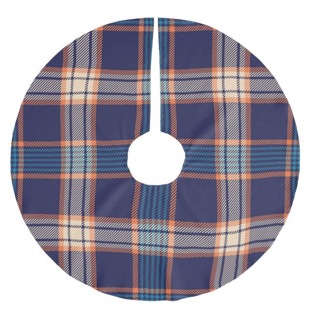 Tartan plaid, colourful navy texture. brushed polyester tree skirt (Front)