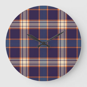 Tartan plaid, colourful navy texture. large clock