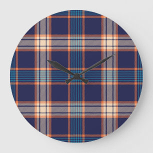 Tartan plaid, colourful navy texture. large clock