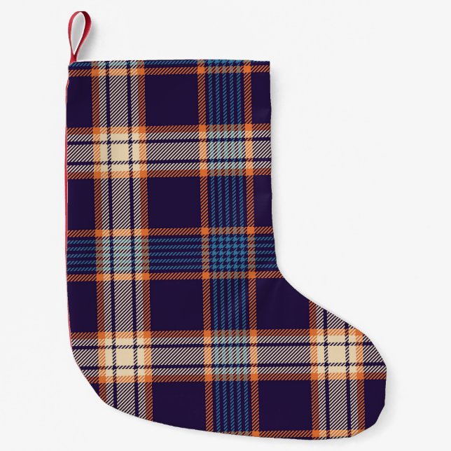 Tartan plaid, colourful navy texture. small christmas stocking (Front)