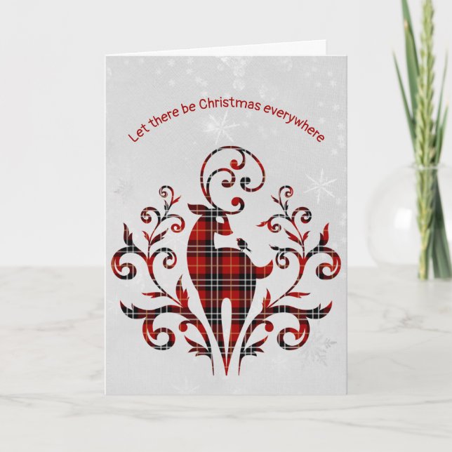 Tartan Plaid Deer On Snowflake Design Card (Front)