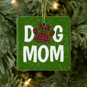 Tartan Plaid Dog Pawprint with Dog Hair  Ceramic Ornament