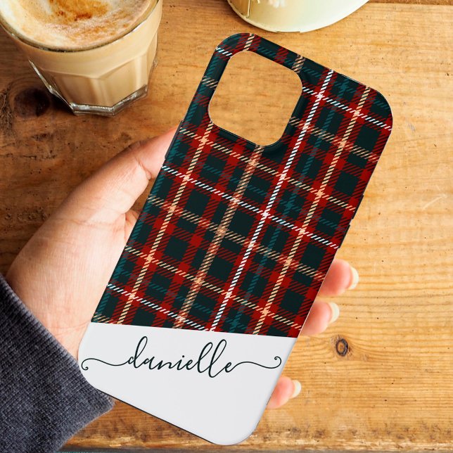 Tartan Plaid Elegant Script Blue Name Case-Mate iPhone Case (Creator Uploaded)