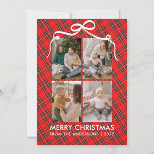 Tartan Plaid Festive Christmas 4 Photo Ribbon Holiday Card