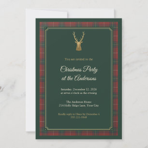 Tartan Plaid Gold Stag Christmas Party Invitation