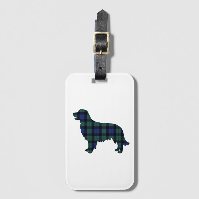 Tartan Plaid Golden Retriever Luggage Tag (Front Vertical)