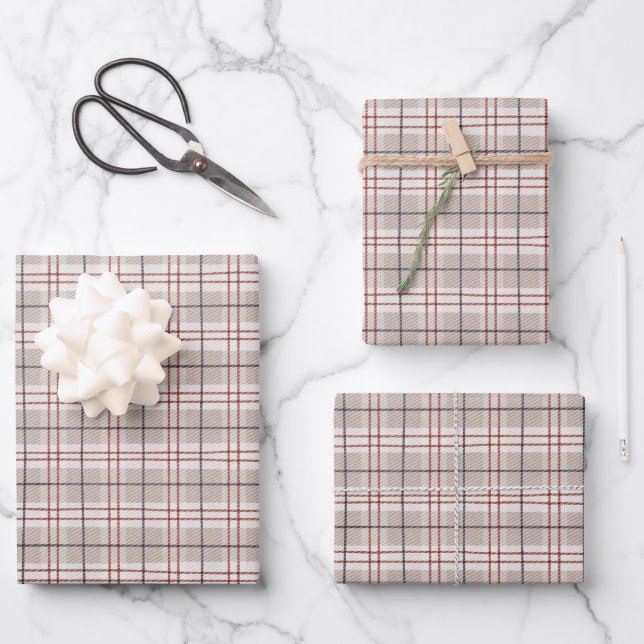Tartan Plaid Hand Drawn Beige Stripes Pattern Wrapping Paper Sheet (Front)