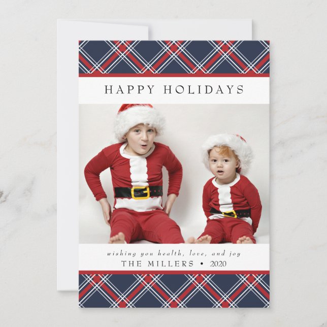 Tartan Plaid Happy Holidays Card for Christmas (Front)