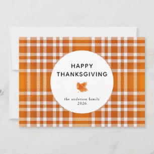 Tartan Plaid   Happy Thanksgiving Autumn Leaves Holiday Card