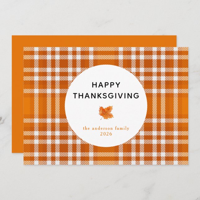 Tartan Plaid | Happy Thanksgiving Autumn Leaves Holiday Card (Front/Back)