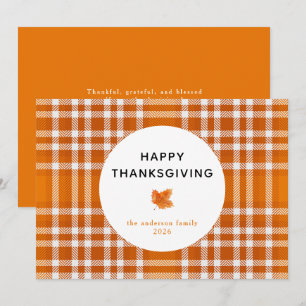 Tartan Plaid Happy Thanksgiving Autumn Leaves Holiday Card