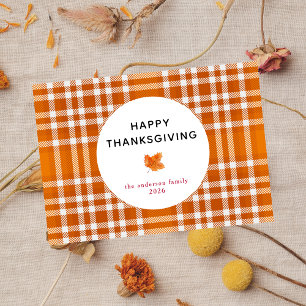 Tartan Plaid   Happy Thanksgiving Autumn Leaves Holiday Card