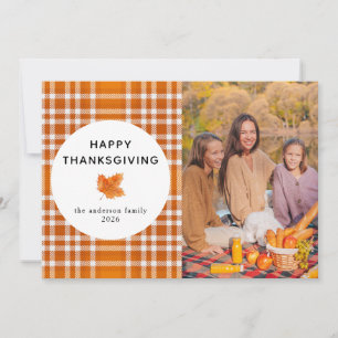 Tartan Plaid Happy Thanksgiving Autumn Photo Holiday Card