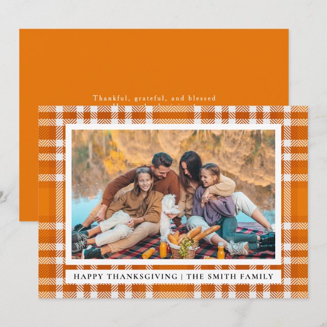 Tartan Plaid | Happy Thanksgiving Autumn Photo Holiday Card (Front/Back)