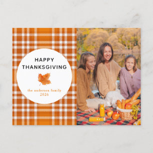 Tartan Plaid Happy Thanksgiving Autumn Photo Holiday Postcard