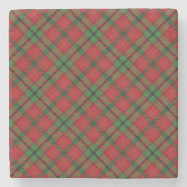 Tartan Plaid Holiday Festive Christmas Stone Coaster (Front)