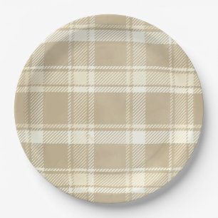 Tartan Plaid in Beige, Cream, and Pale Yellow Paper Plate