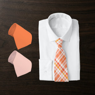 Tartan Plaid in Coral Orange, Deep Salmon, Peach.. Tie