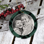 Tartan Plaid Merry Christmas Grandparents Photo Ornament<br><div class="desc">Festive holiday photo ornament design features your favorite picture of the grandkids framed by a classic yet modern hunter / pine green and black Scottish tartan plaid background. The back of the ornament includes elegant custom "Merry Christmas" text along with text that can be personalized for to give to Grandparents...</div>