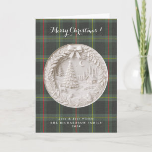 Tartan plaid Modern 3D papercut Christmas Card