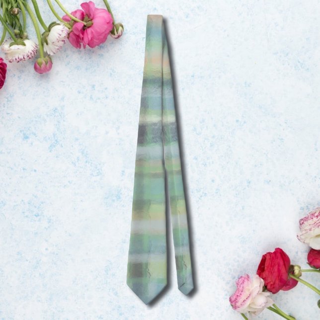 Tartan plaid modern pastel green blue grey beige tie (Creator Uploaded)
