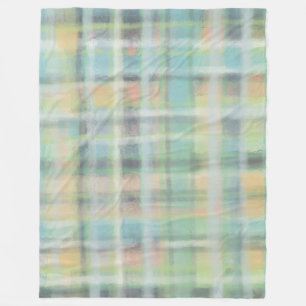 Tartan plaid modern pastel yellow blue grey green fleece blanket