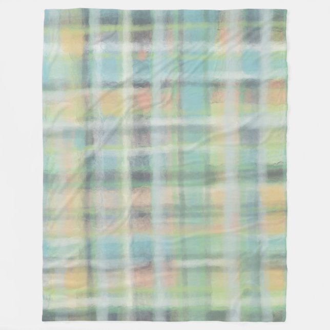 Tartan plaid modern pastel yellow blue grey green  fleece blanket (Front)