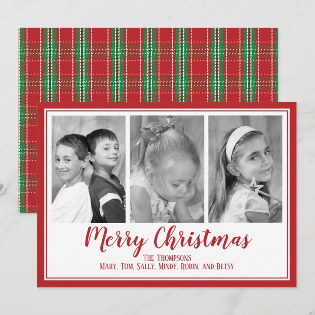 Tartan Plaid Multi  Photo Christmas Photo Card (Front/Back)