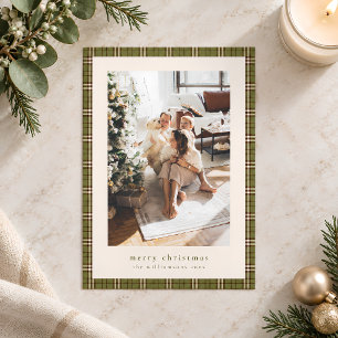 Tartan Plaid Olive Green Merry Christmas Photo Holiday Card