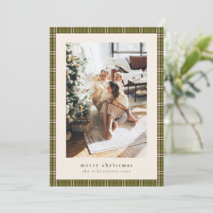 Tartan Plaid Olive Green Merry Christmas Photo Holiday Card