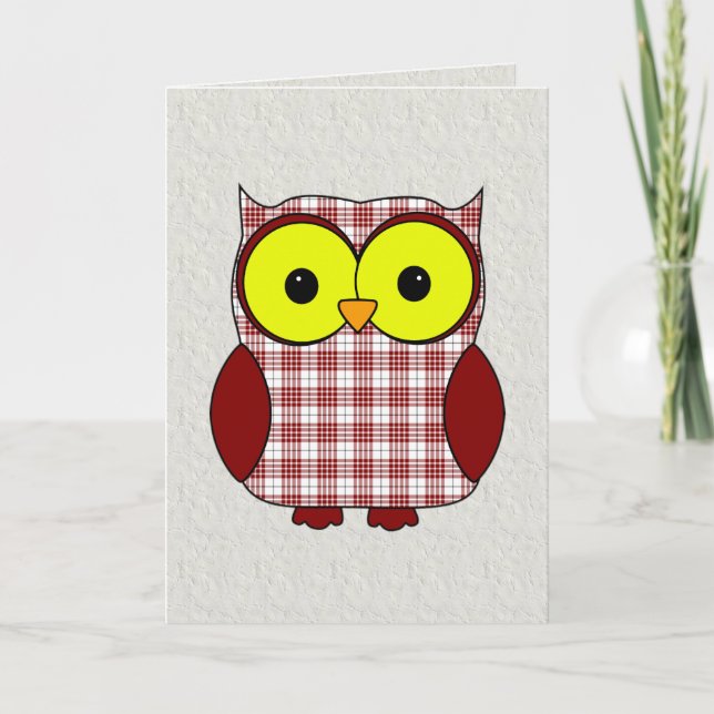 Tartan Plaid Owl V8 Birthday Card (Front)
