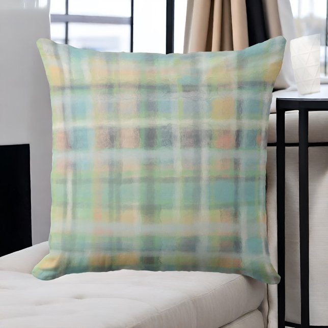 Tartan plaid pastel sage green grey blue yellow  cushion (Creator Uploaded)