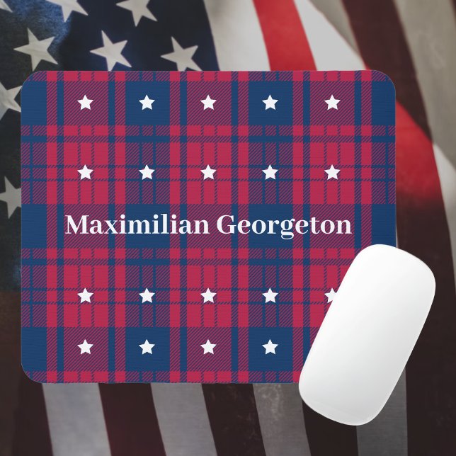 Tartan Plaid - Patriotic - Red Blue White Stars Mouse Mat (Tartan Plaid - Patriotic - Red Blue White Stars Mouse Pad by Leapfroglisics Shop)