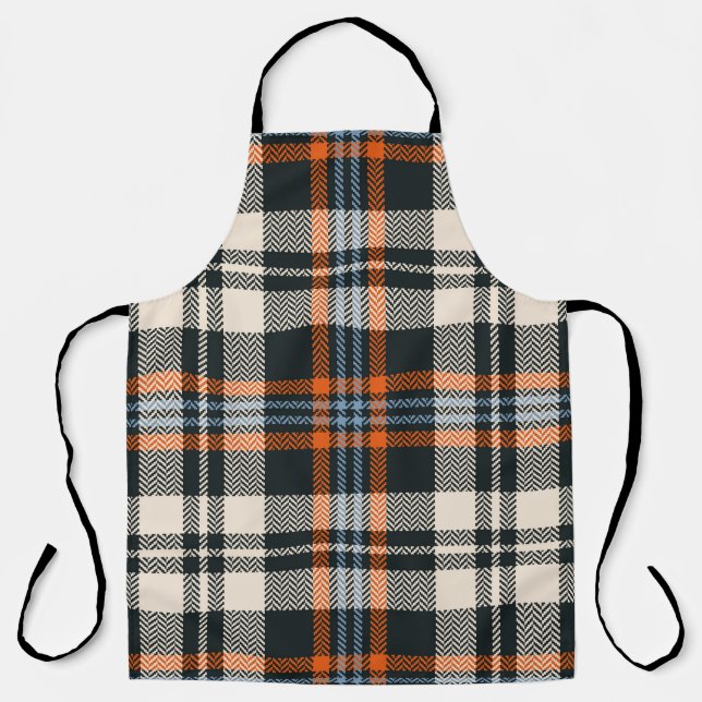 Tartan plaid pattern autumn in black, orange, blue apron (Front)