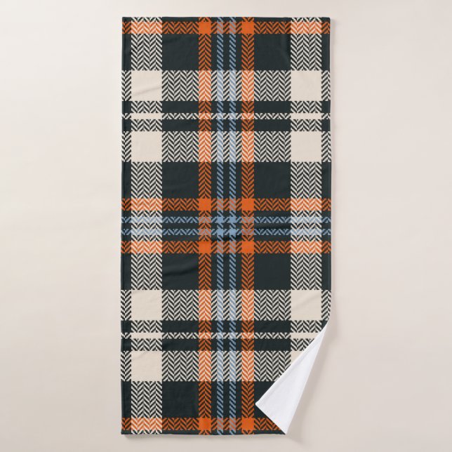 Tartan plaid pattern autumn in black, orange, blue bath towel (Bath Towel)